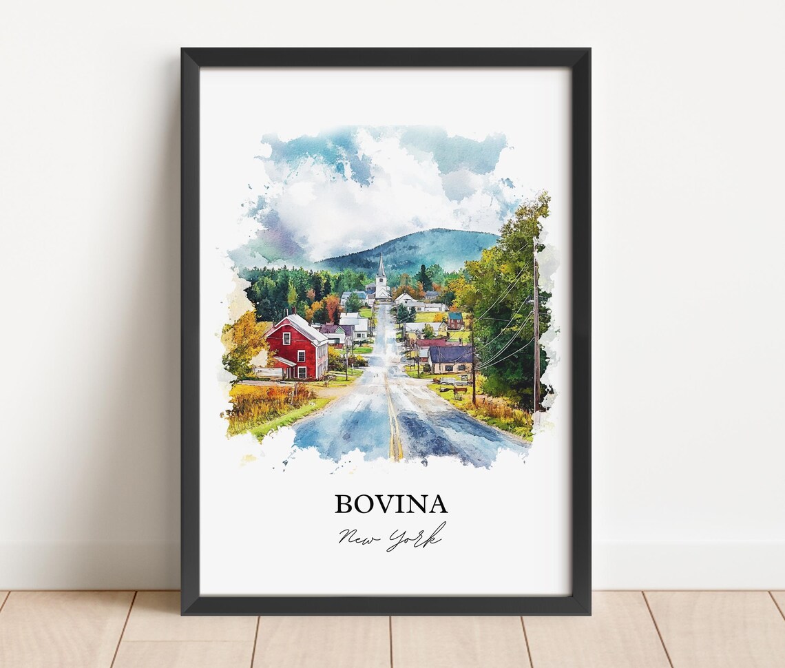 Bovina New York Country Road Village Watercolor Travel Gift Poster - Image 2