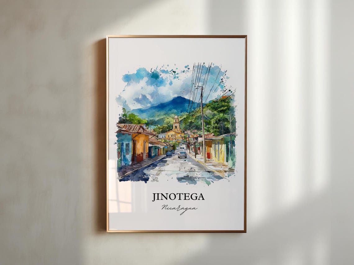 Jinotega Nicaragua Colorful Highland Town Street Watercolor Poster - Image 5