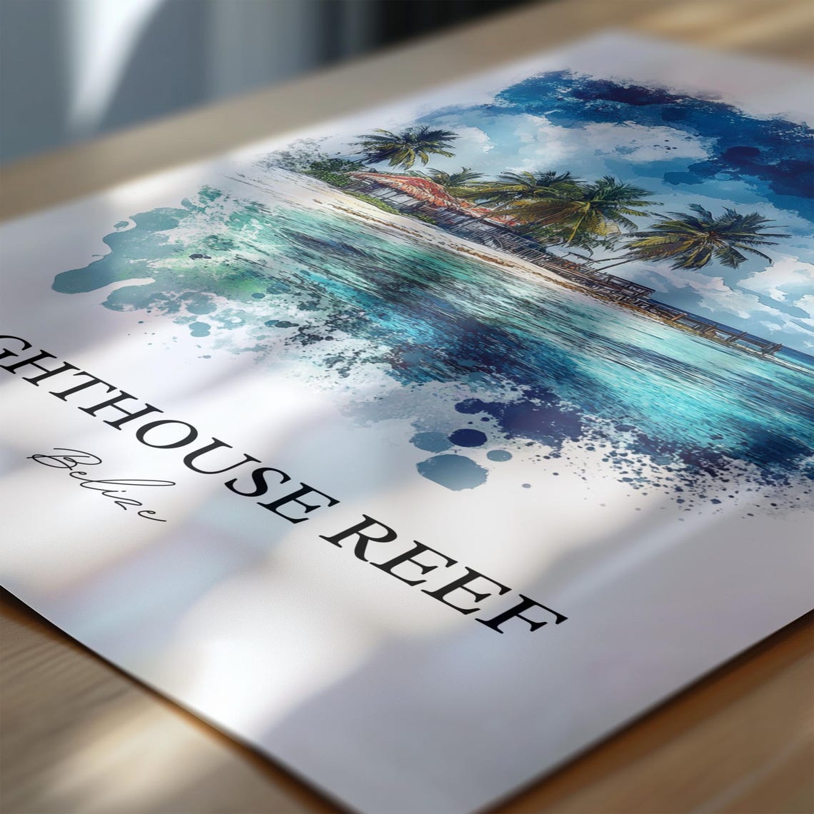 Lighthouse Reef Art Great Blue Hole Print Belize Watercolor Gift Travel Poster Housewarming - Image 6