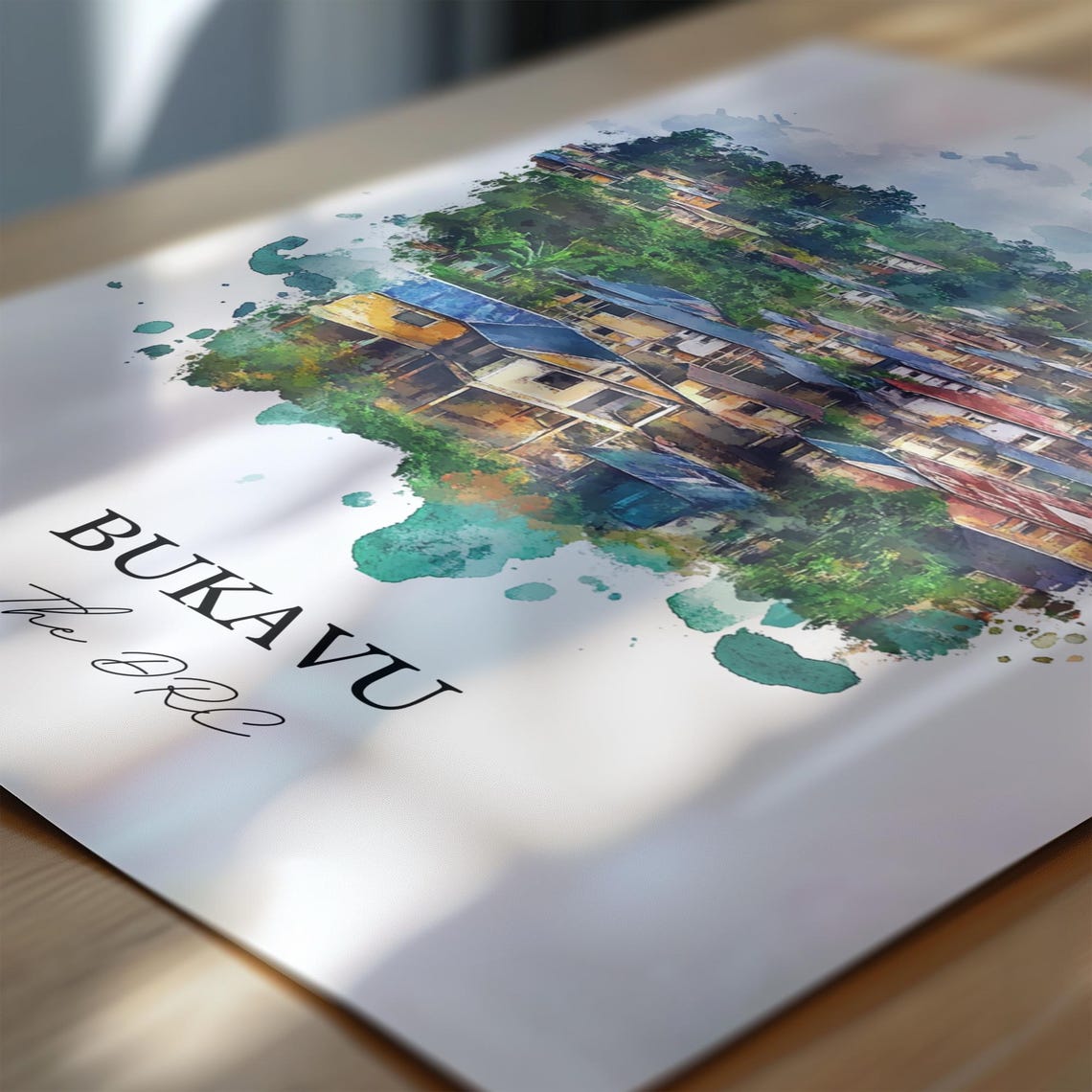 Bukavu The DRC Lakeside Hill Town Watercolor Travel Poster Art - Image 7