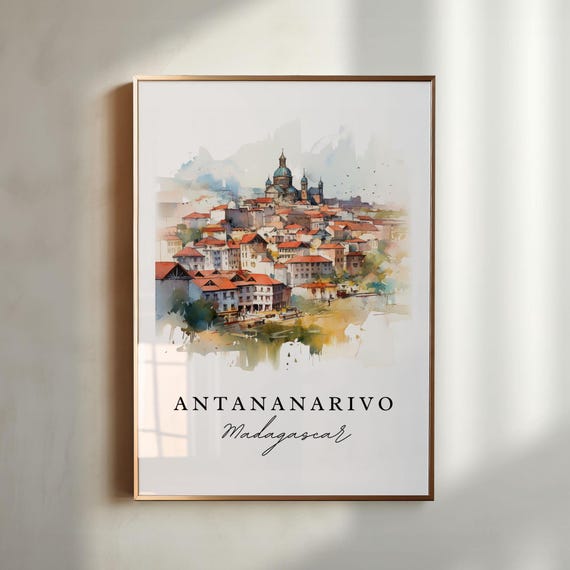 Antananarivo Madagascar Hillside Old Town Watercolor Travel Poster