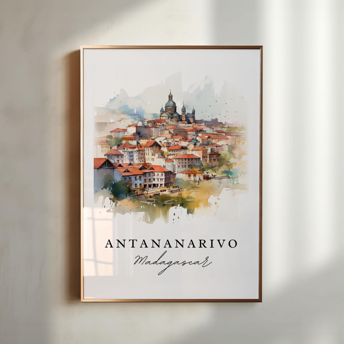 Antananarivo Madagascar Hillside Old Town Watercolor Travel Poster