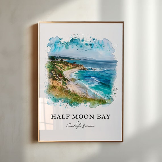 Half Moon Bay Wall Art Half Moon Bay Print Half Moon Bay Ca Watercolor Half Moon Bay Gift Travel Print Travel Poster Housewarming Gift