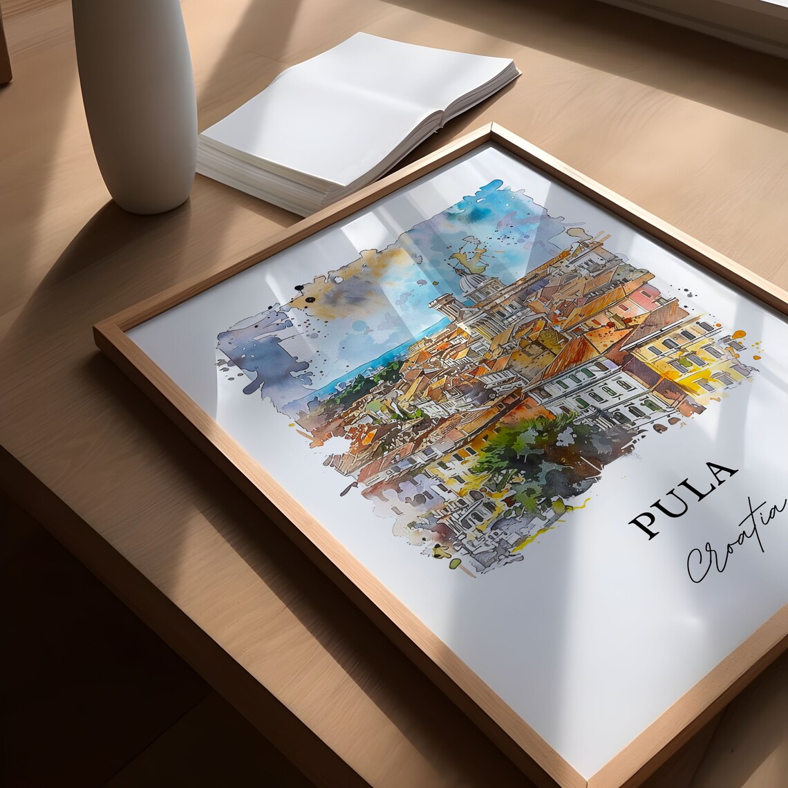 Pula Croatia Historic Old Town Cathedral Watercolor City Poster - Image 5