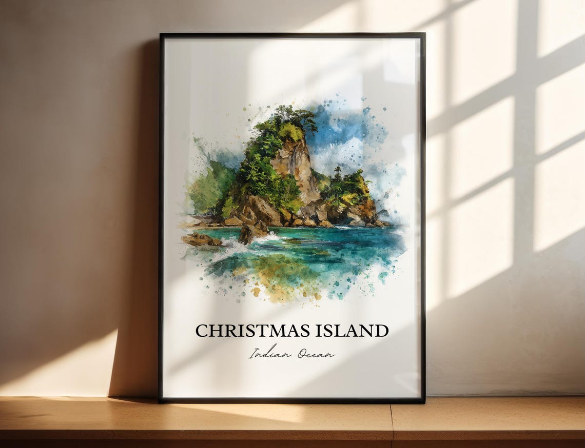 Christmas Island Indian Ocean Watercolor Island Landscape Poster