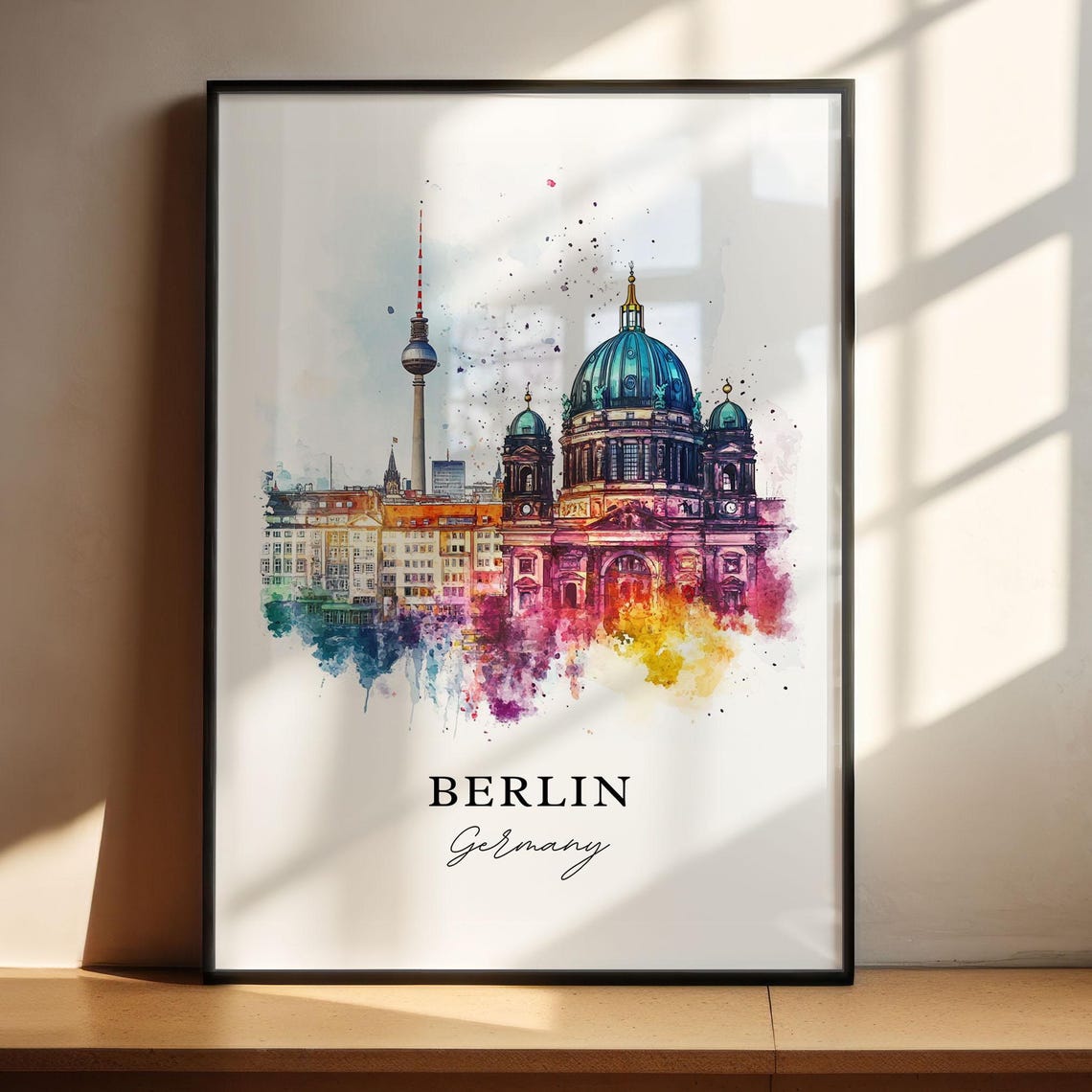 Berlin Germany Cathedral and TV Tower Skyline Watercolor Poster - Image 4
