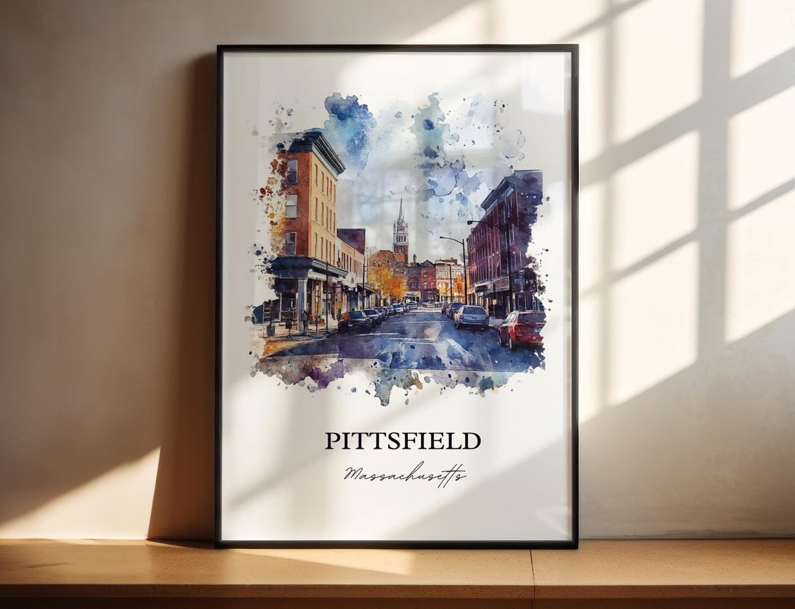 Pittsfield Massachusetts Downtown Street Watercolor Art Poster