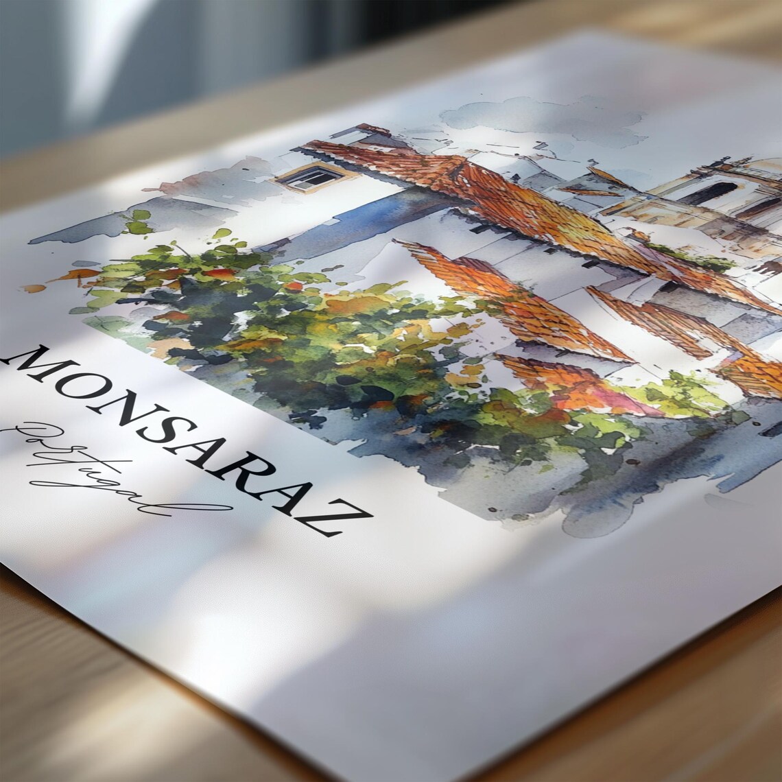 Monsaraz Portugal Watercolor Hilltop Village Church Domes Poster - Image 6