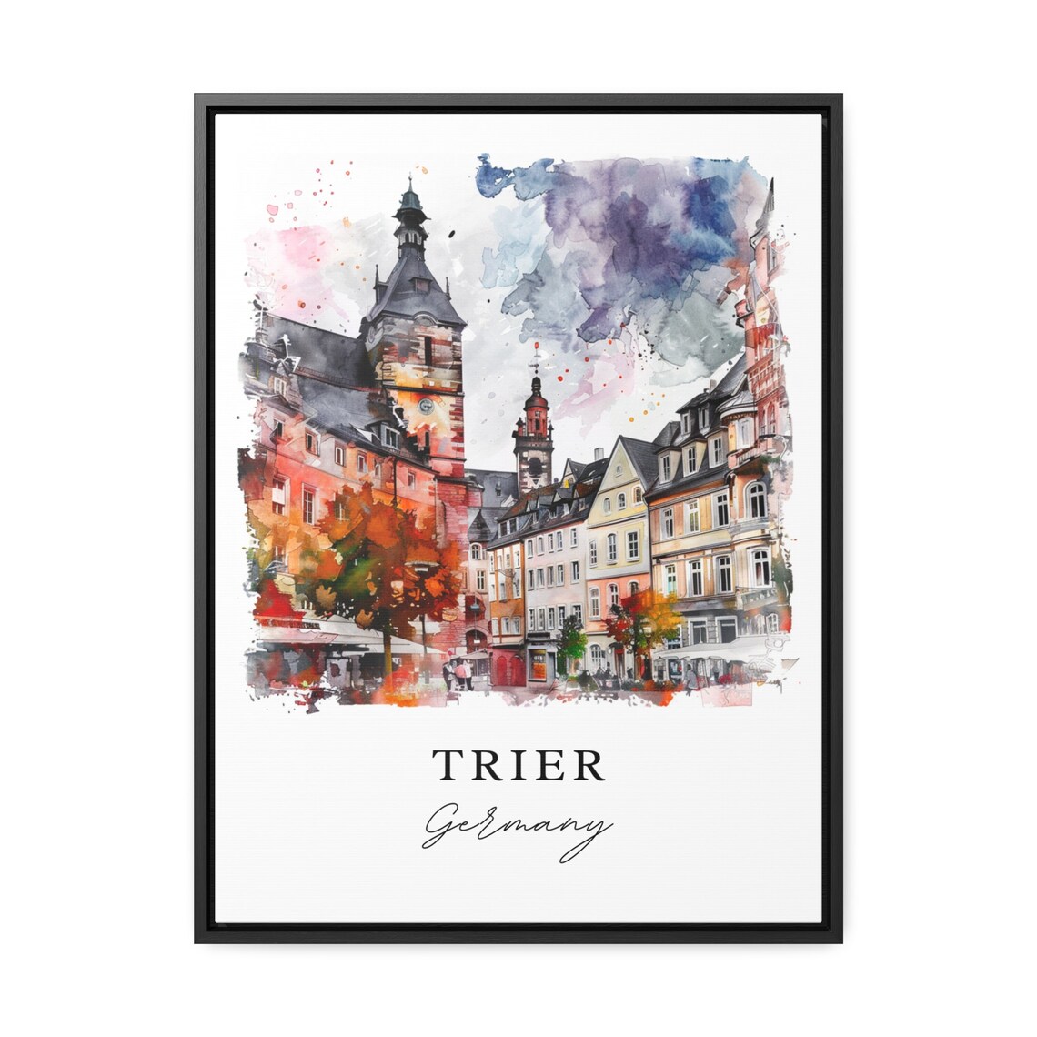 Trier Germany Old Town Church Towers Watercolor Travel Poster - Image 3