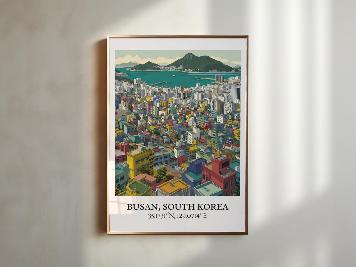 Busan South Korea Harbor Hillside Cityscape Retro Travel Poster - Image 4