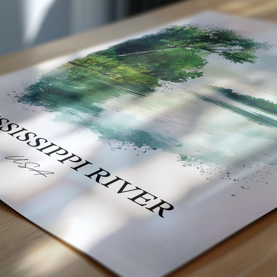 Mississippi River USA Lush Green Banks Watercolor Nature Poster - Image 6