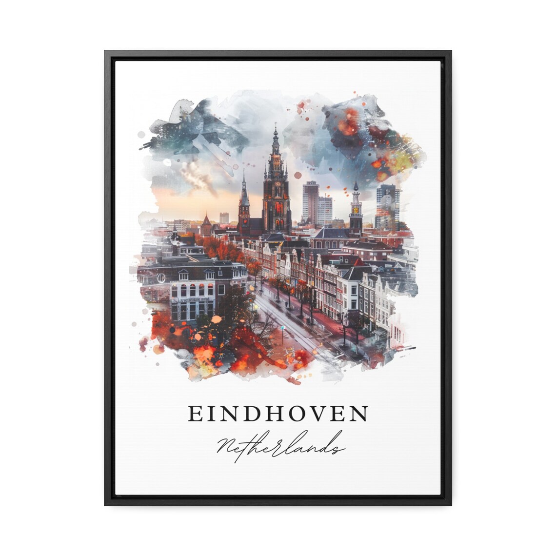 Eindhoven Netherlands Watercolor City Skyline Church Tower Poster - Image 3