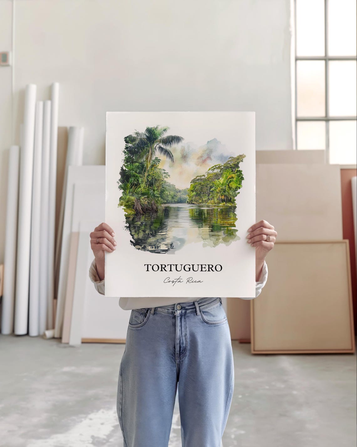 Tortuguero Costa Rica Jungle Canal Palm Reflections Watercolor Poster - Image 5