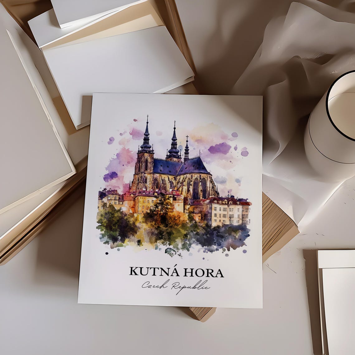 Kutna Hora Czech Republic Watercolor Gothic Cathedral Poster - Image 3