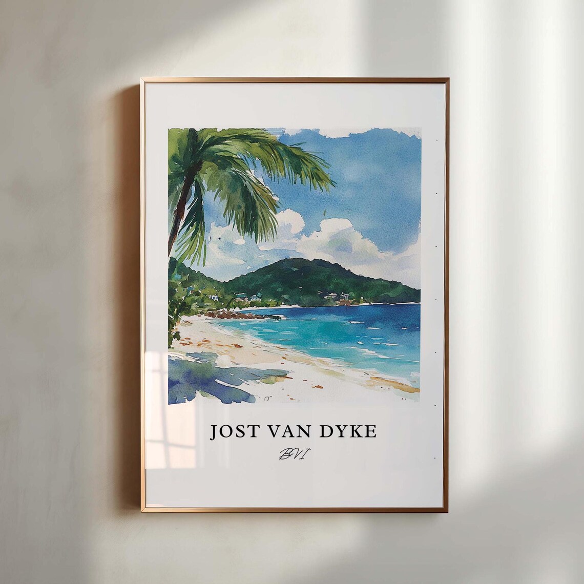Jost Van Dyke Watercolor Travel Poster Art, BVI