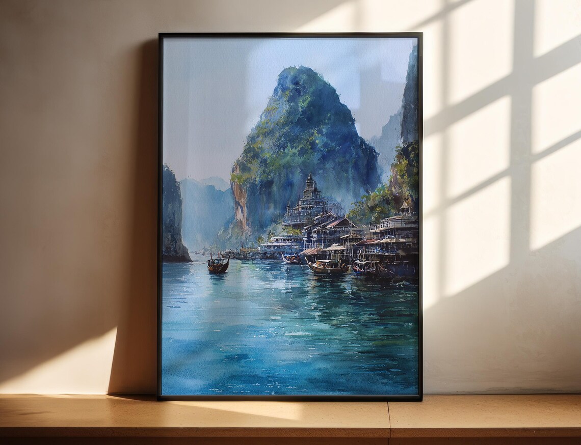 Phuket Watercolor Travel Poster, Thailand Beach Decor
