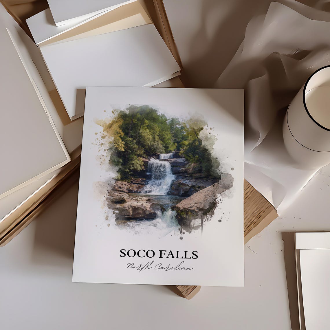 Soco Falls North Carolina Blue Ridge Mountain Waterfall Travel Poster - Image 4