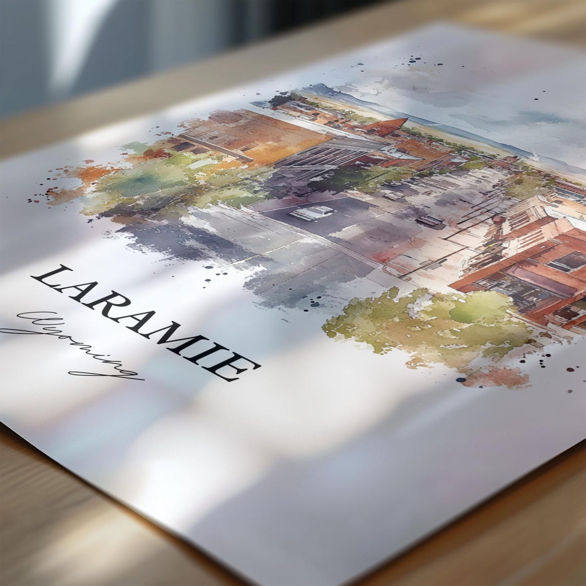 Laramie Wyoming Watercolor Downtown Street Mountain View Poster - Image 2