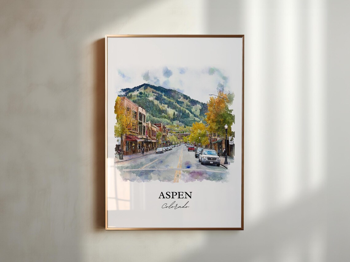 Aspen Colorado Autumn Downtown Watercolor Ski Mountain Travel Poster - Image 5
