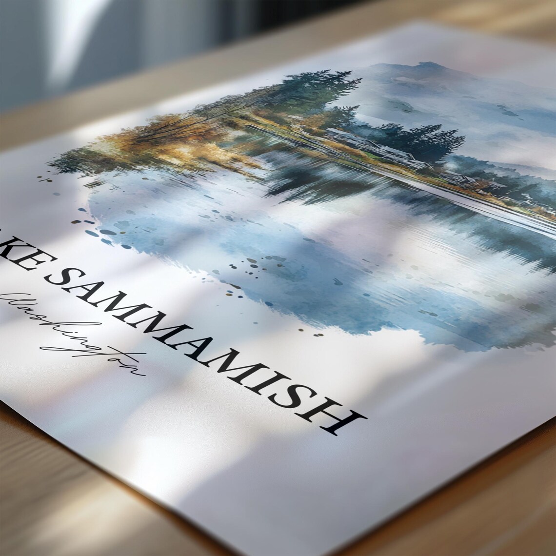 Lake Sammamish Washington Watercolor Calm Lake Reflection Scene Poster - Image 6