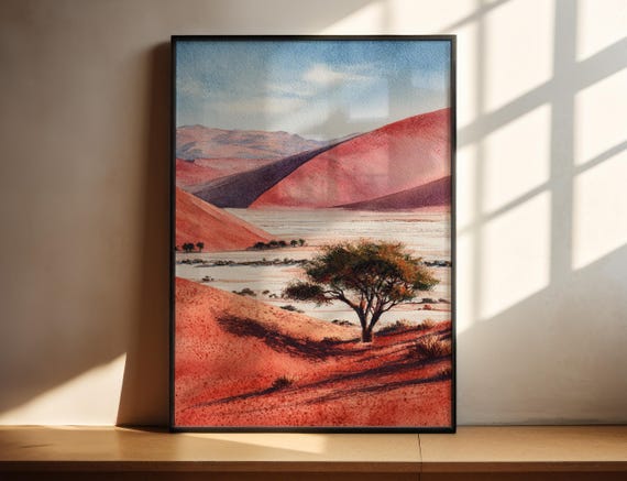 Sossusvlei Watercolor Art Namibia Travel Print Artwork Decor Wall