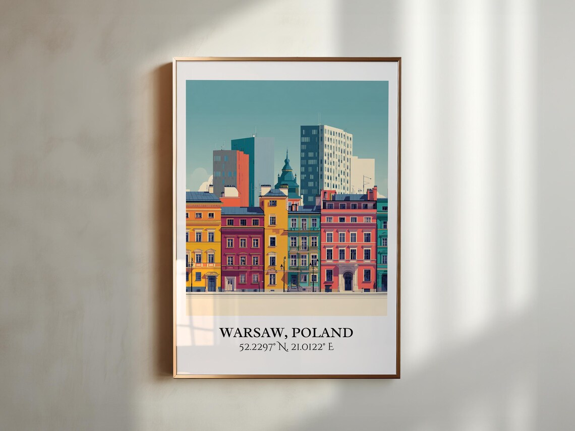 Warsaw Poland Retro Old Town Row Houses Vintage Travel Decor Poster - Image 3