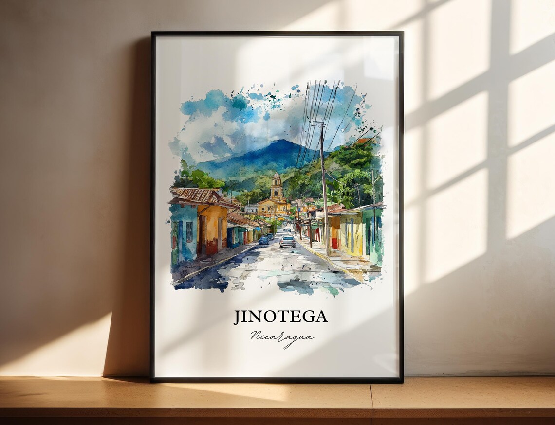 Jinotega Nicaragua Colorful Highland Town Street Watercolor Poster