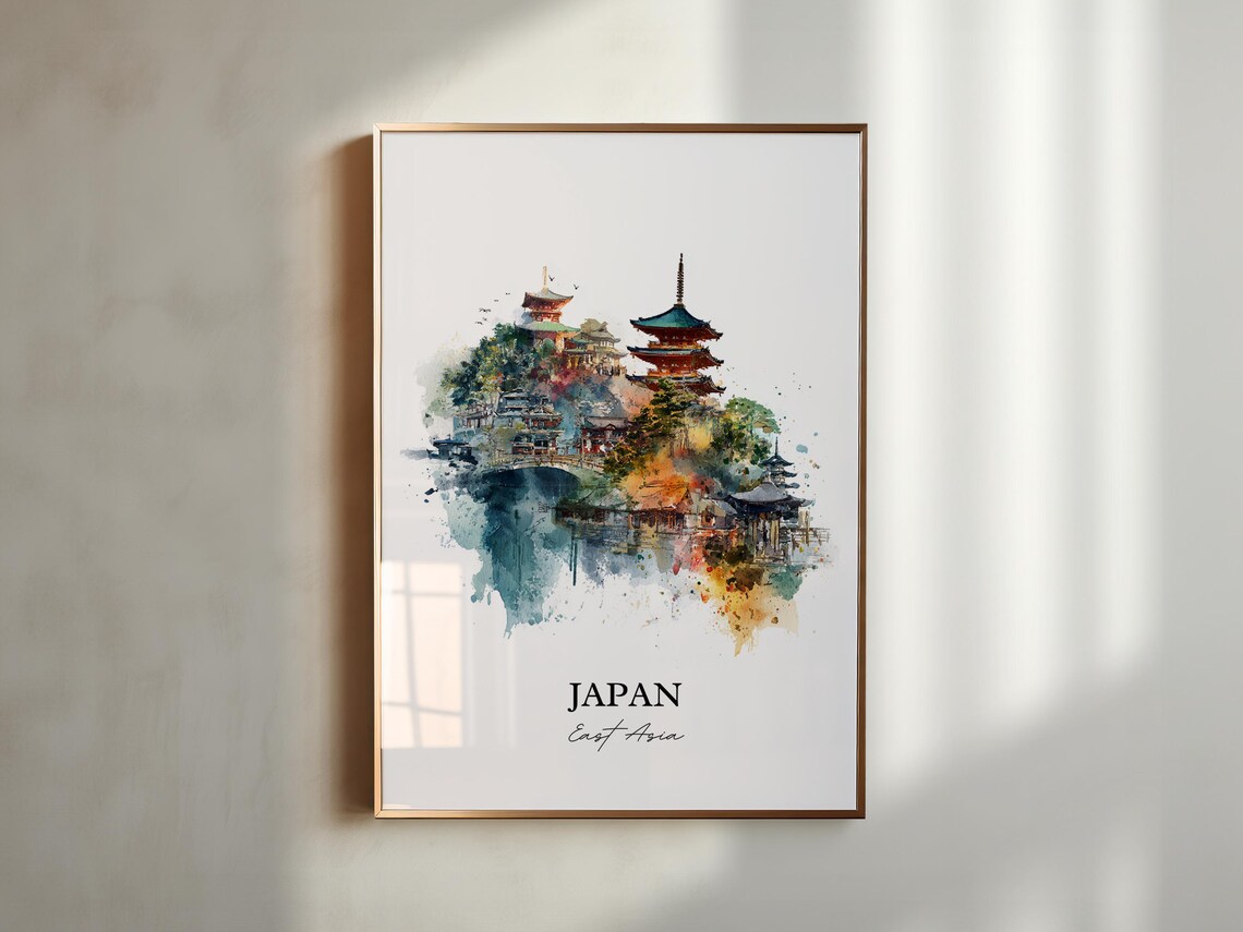 Japan East Asia Red Pagoda Temple Complex Watercolor Travel Poster - Image 5
