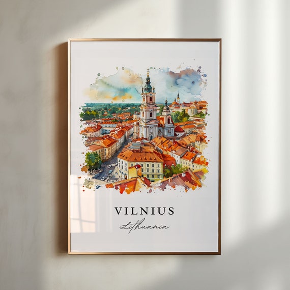 Vilnius Watercolor Travel Art Print, Lithuania
