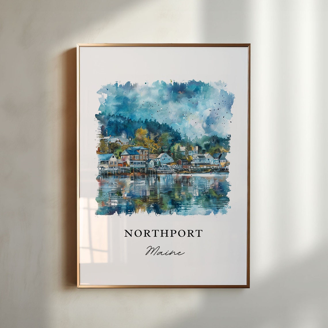 Northport Maine Waterfront Village Watercolor Harbor Town Poster