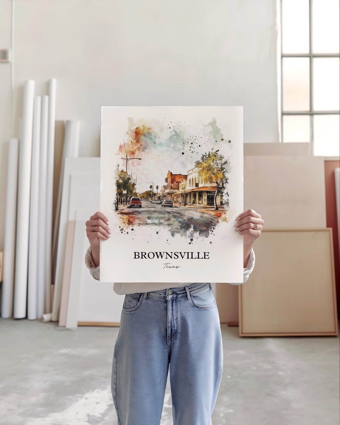 Brownsville Texas Historic Main Street Watercolor Art Poster - Image 5