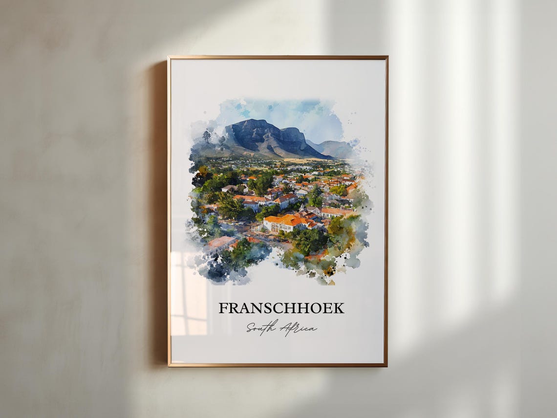 Franschhoek South Africa Mountain Valley Town Watercolor Poster - Image 5