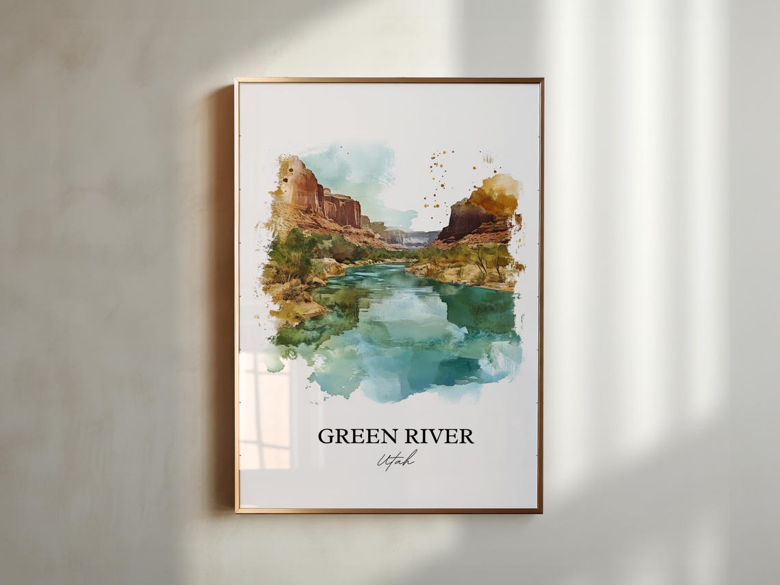 Green River Utah Red Canyon Watercolor River Landscape Poster - Image 5