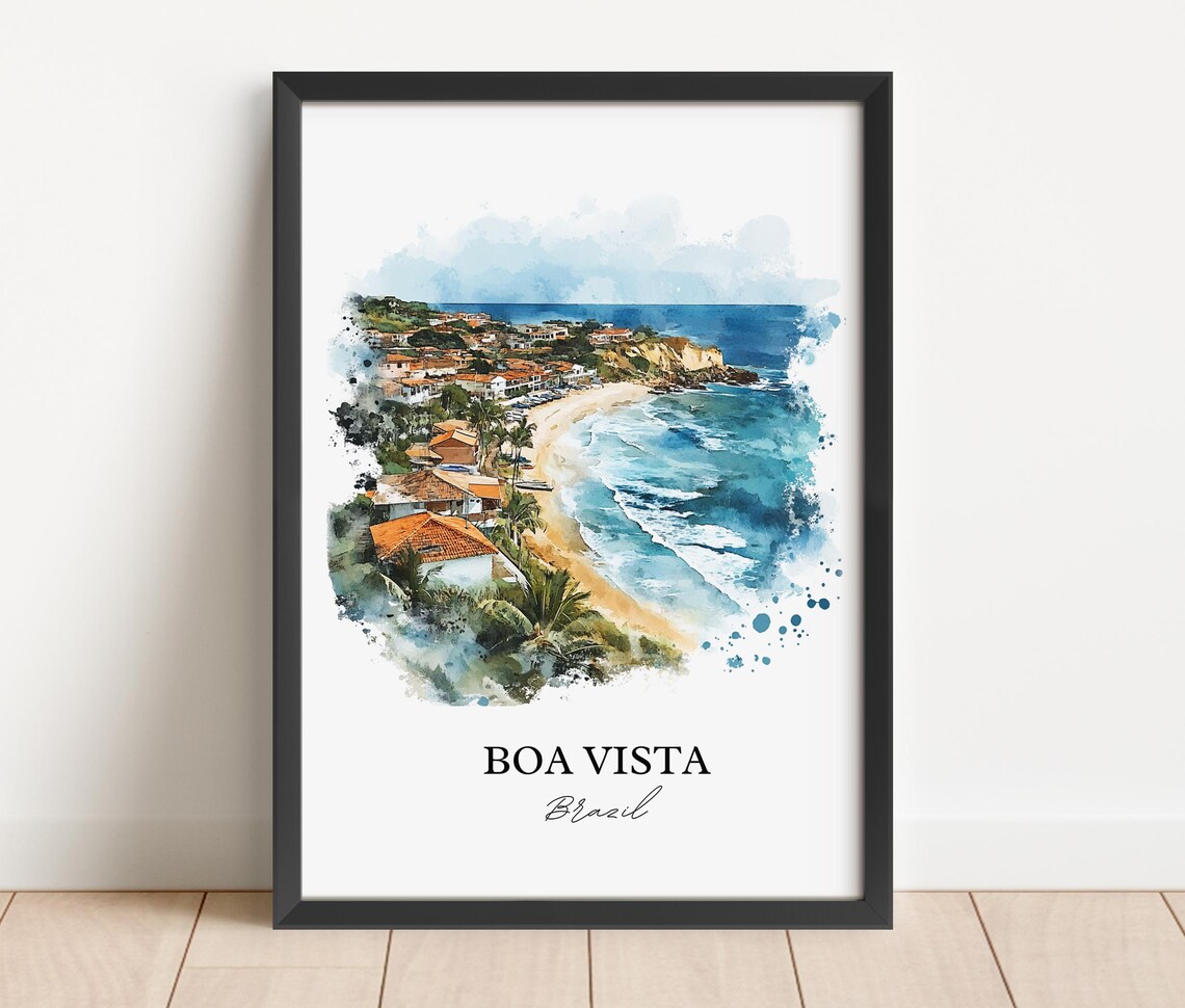 Boa Vista Brazil Watercolor Coastal Beach Town Waves Travel Poster - Image 2