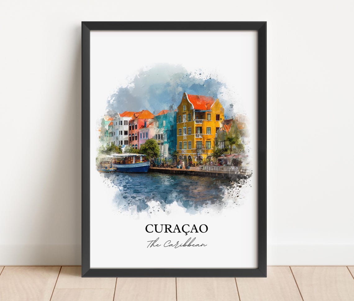 Curacao Watercolor Caribbean Harbor Pastel Facades Travel Poster - Image 4