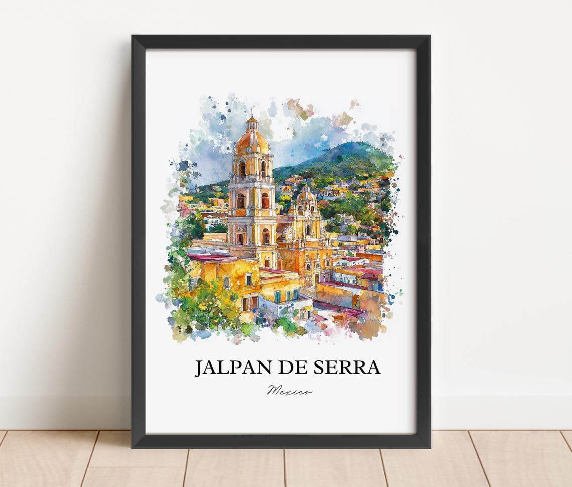 Jalpan de Serra Mexico Colonial Church Watercolor Travel Poster - Image 2