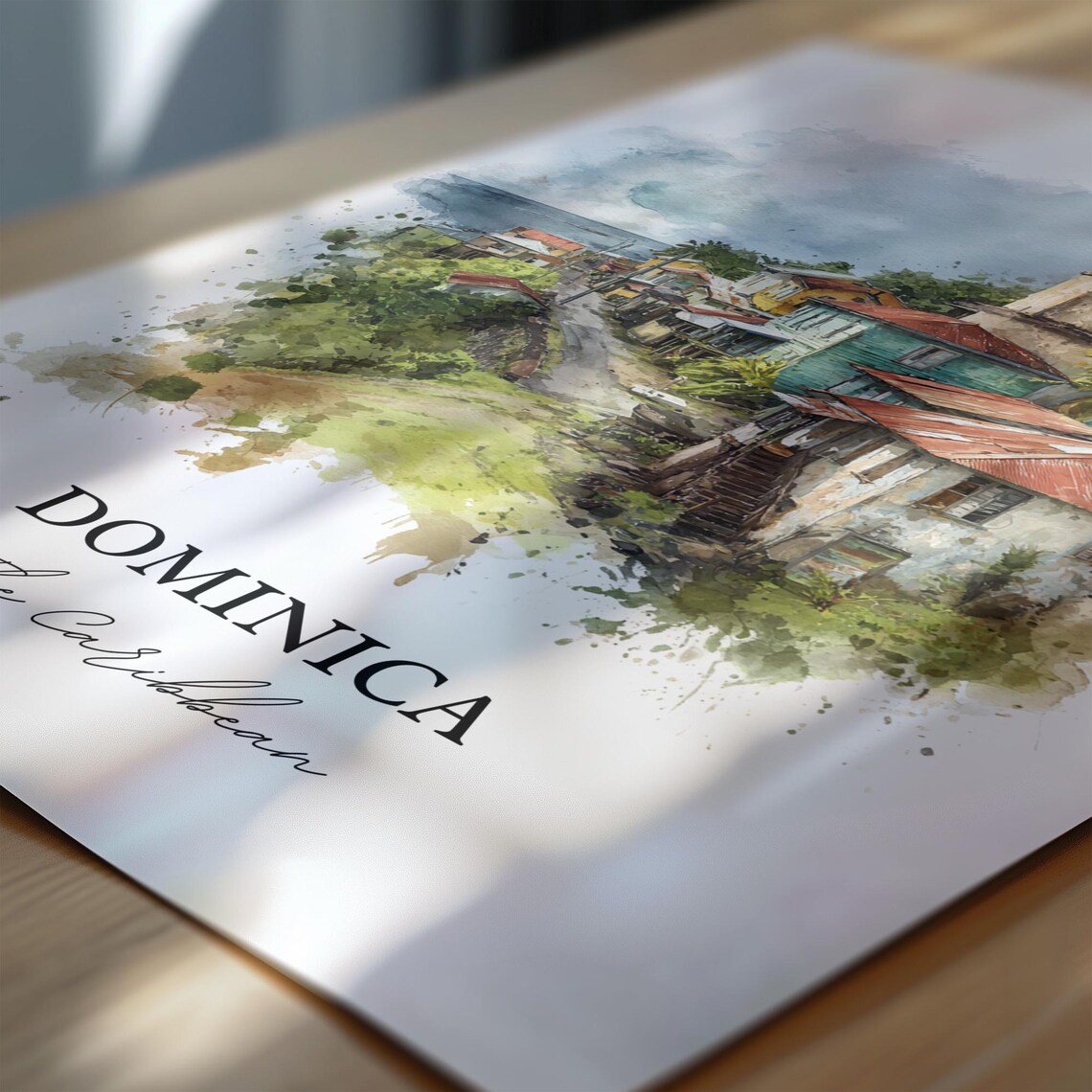 Dominica Caribbean Coastal Town Church Watercolor Art Poster - Image 6