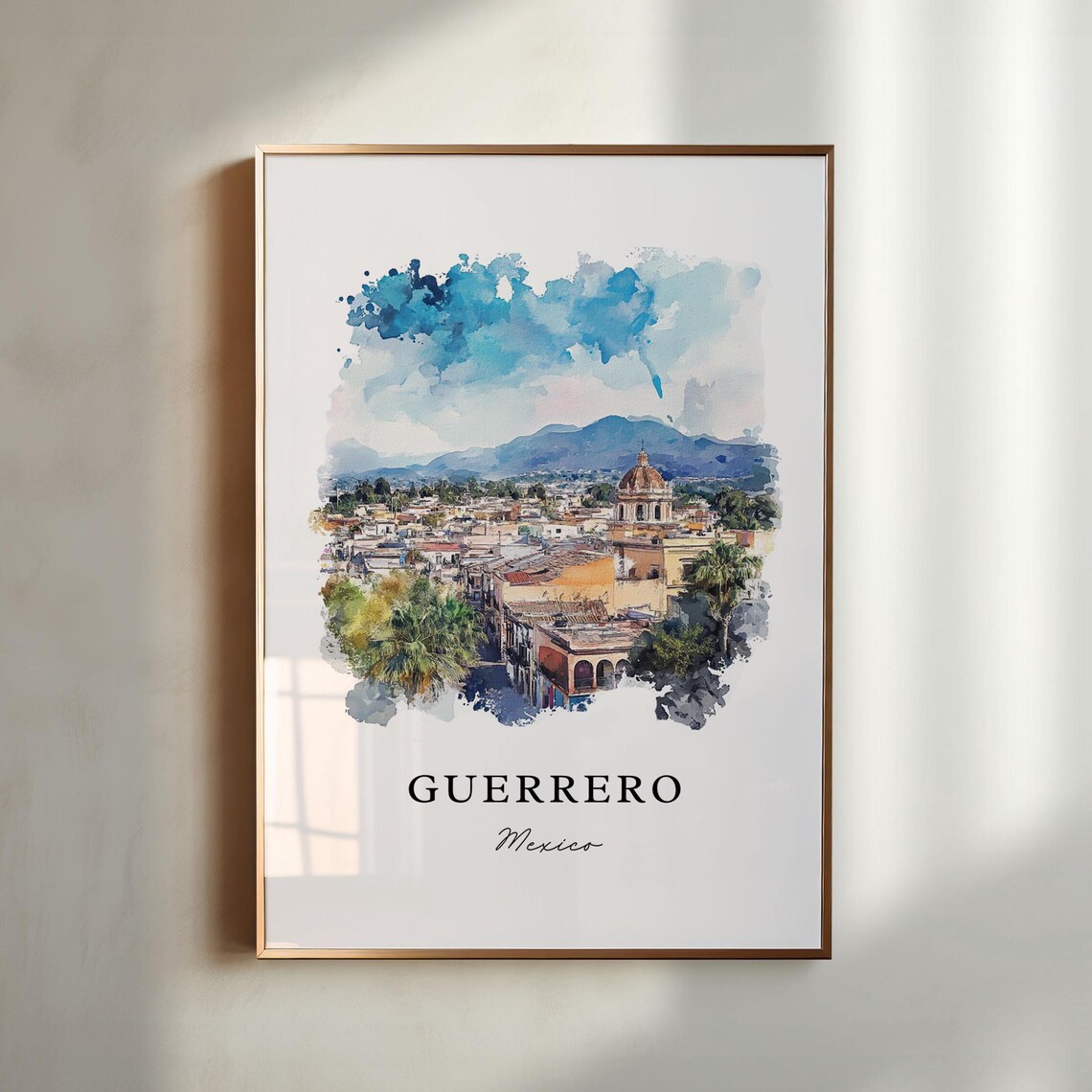Guerrero Mexico Historic Colonial City Watercolor Travel Poster
