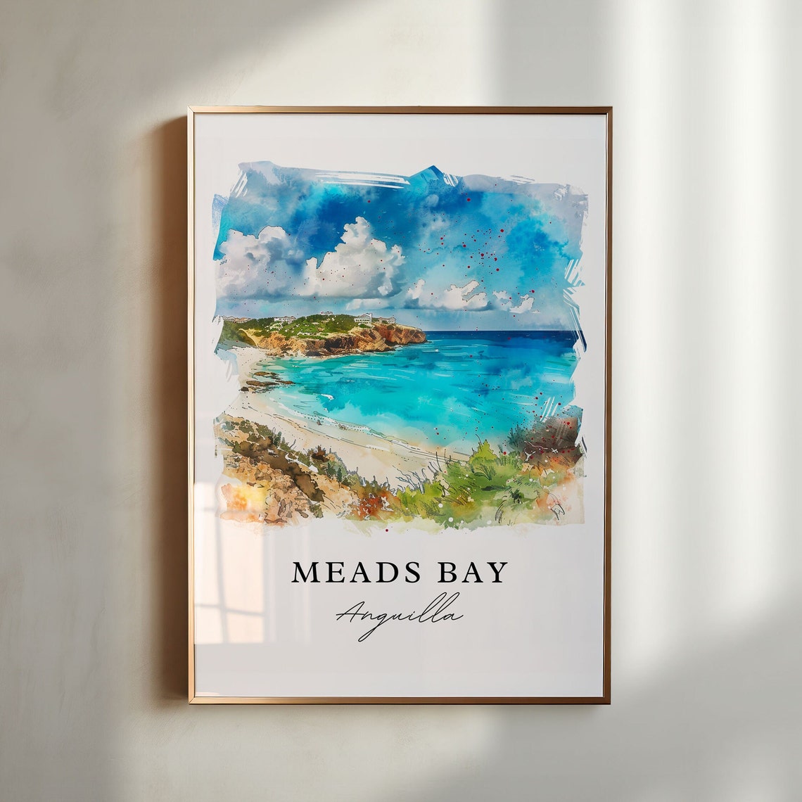 Meads Bay Anguilla Turquoise Bay Watercolor Caribbean Art Poster