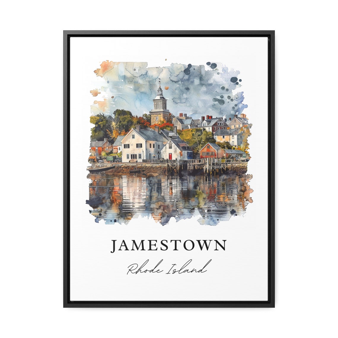 Jamestown Rhode Island Watercolor Waterfront Village Art Poster - Image 3
