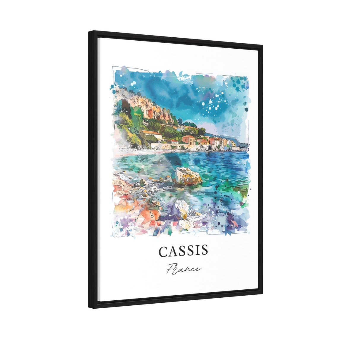 Cassis France Watercolor Rocky Coastline Turquoise Sea Poster - Image 2