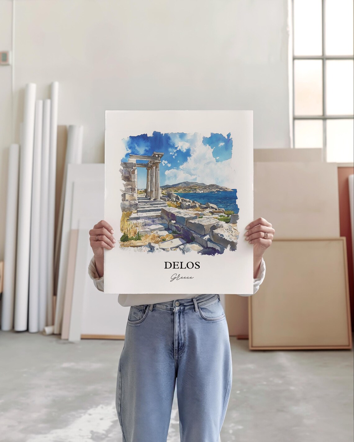 Delos Greece Ancient Ruins by the Sea Watercolor Travel Poster - Image 4