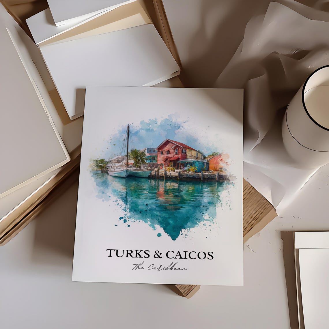 Turks And Caicos Wall Art Print Caribbean Watercolor Gift Travel Poster Housewarming - Image 4