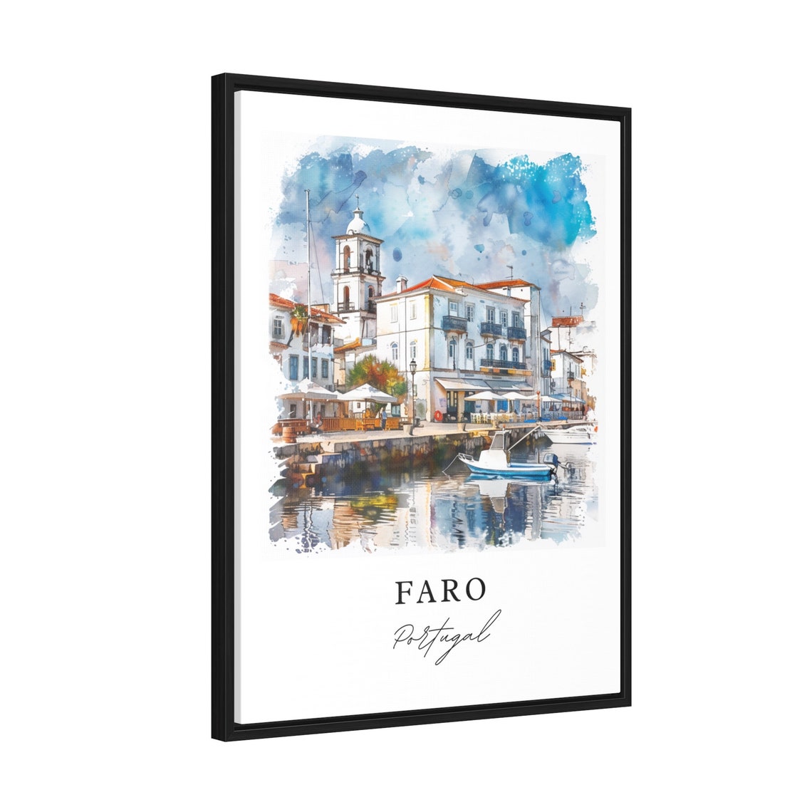 Faro Portugal Algarve Marina Harbor Watercolor Travel Poster - Image 2