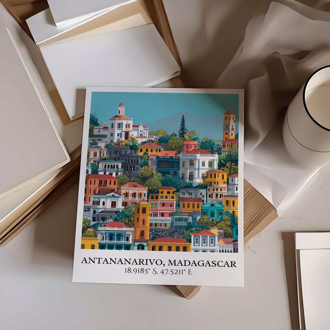 Antananarivo Madagascar Hillside Colonial City Retro Travel Poster - Image 5