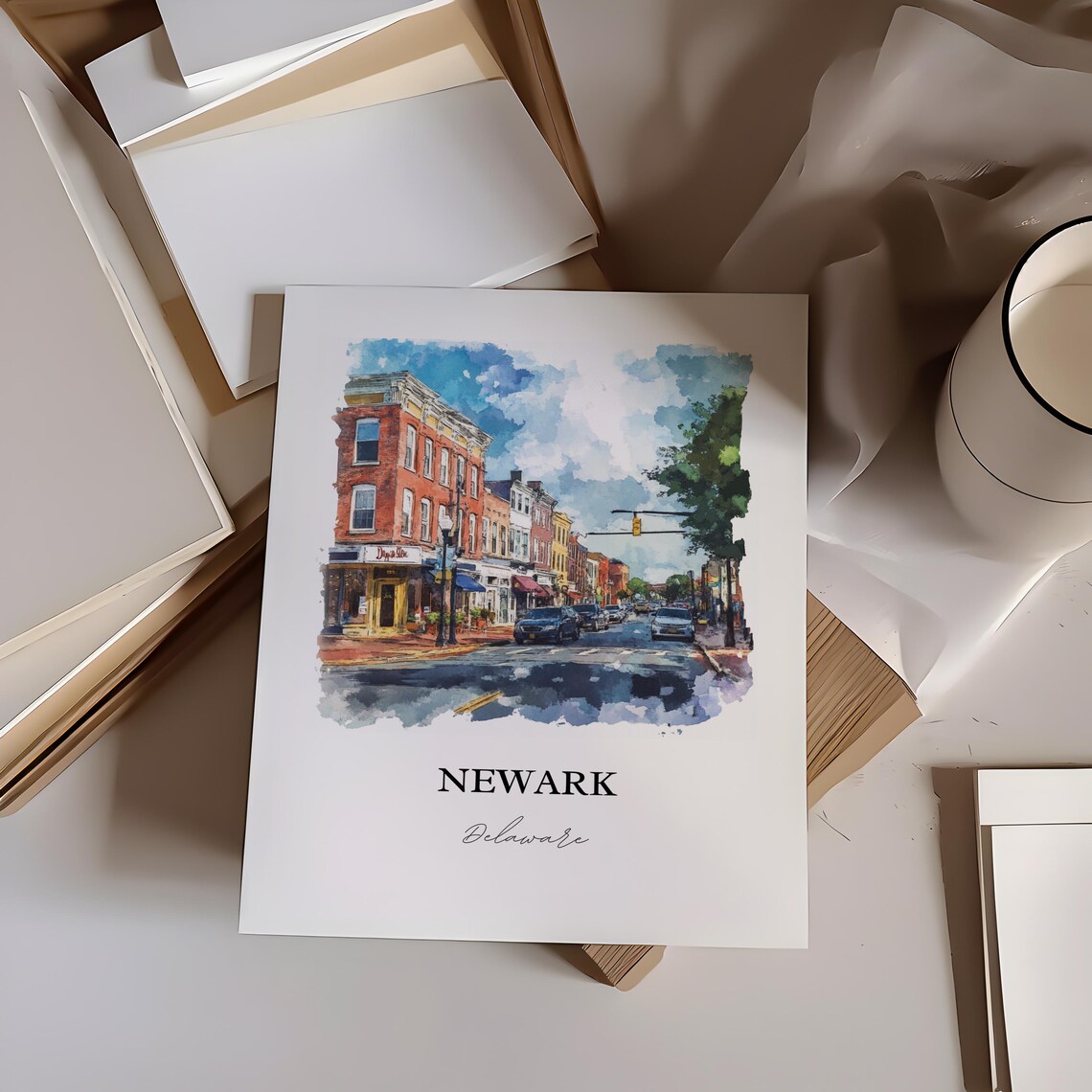 Newark Delaware Watercolor Travel Poster, UDel - Image 4