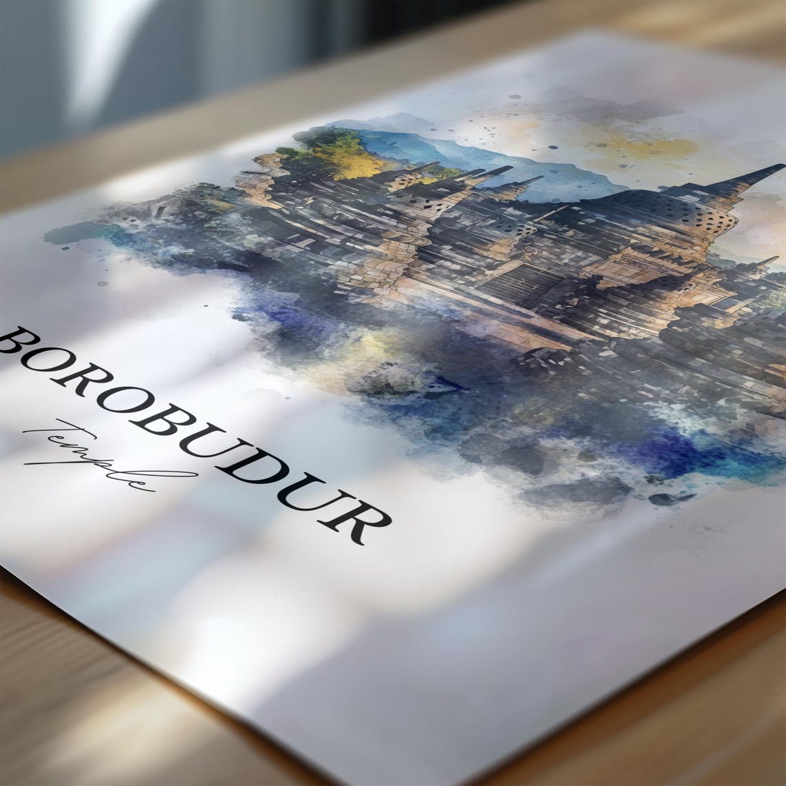 Borobudur Temple Indonesia Stone Stupas Watercolor Travel Poster - Image 6