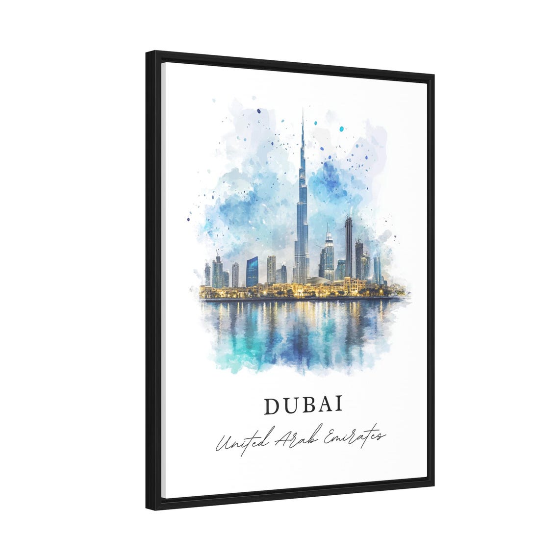 Dubai UAE Watercolor Burj Khalifa City Skyline Reflection Poster - Image 2