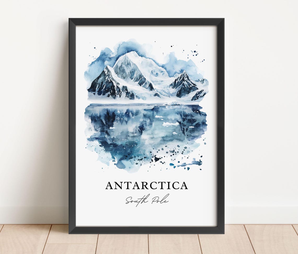 Antarctica South Pole Icy Peaks Glacial Reflection Watercolor Poster - Image 4