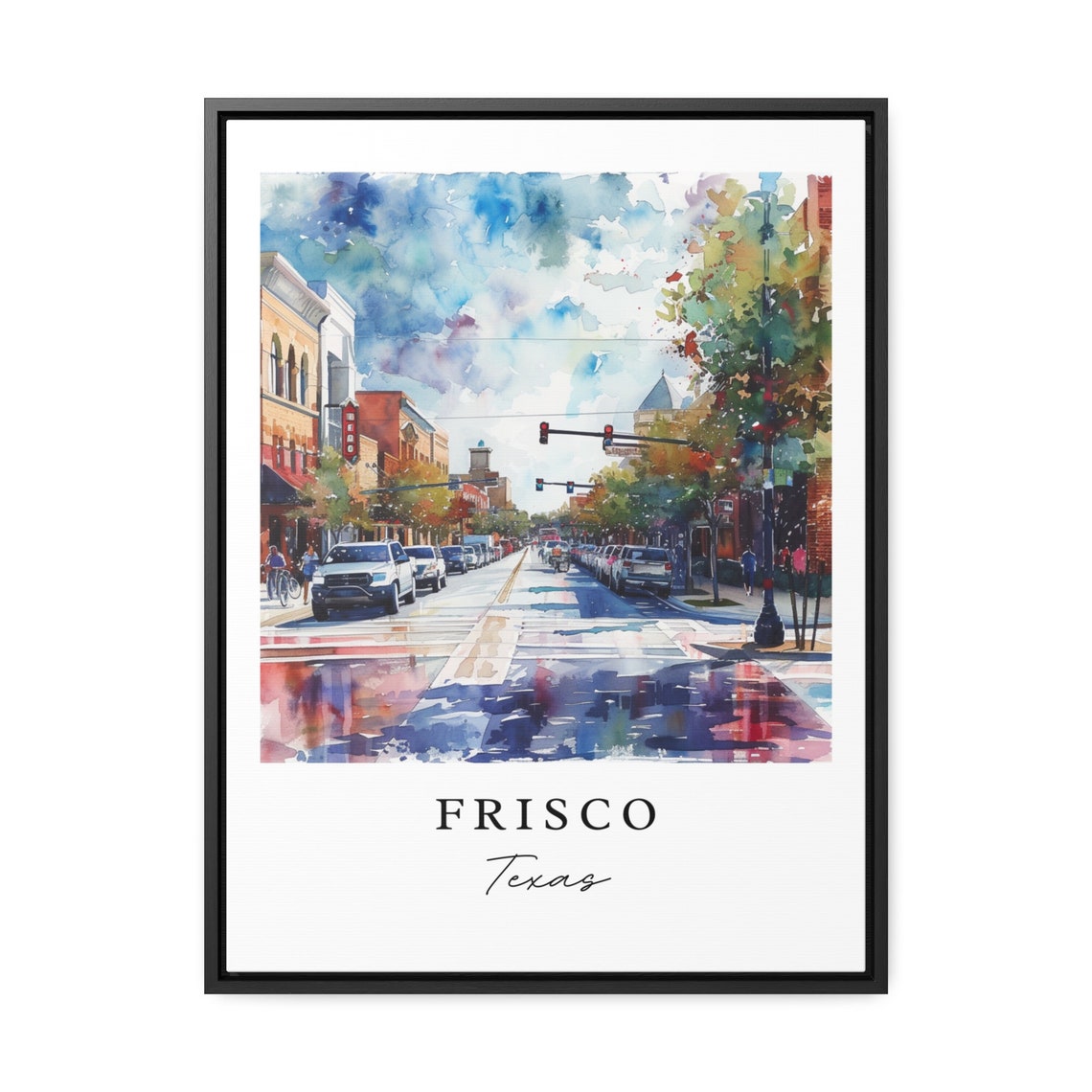 Frisco Texas Watercolor Downtown Street Scene Urban Travel Poster - Image 3